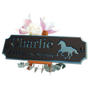 Blue Mirror - Galloping Horse - Acrylic Stable Name Plate - Image 3