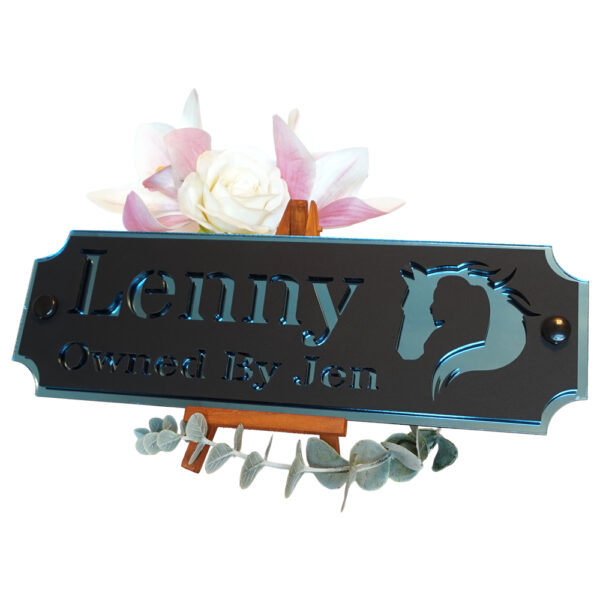 Acrylic-Stable-Name-Plate-Blue-Mirror-Horse-Girl-Logo-Right