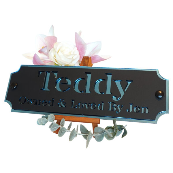 Acrylic-Stable-Name-Plate-Blue-Mirror-Text-Right