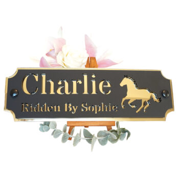 Acrylic-Stable-Name-Plate-Gold-Mirror-Galloping-Horse-Front
