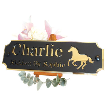 Acrylic-Stable-Name-Plate-Gold-Mirror-Galloping-Horse-Right