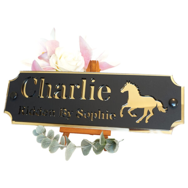 Acrylic-Stable-Name-Plate-Gold-Mirror-Galloping-Horse-Right