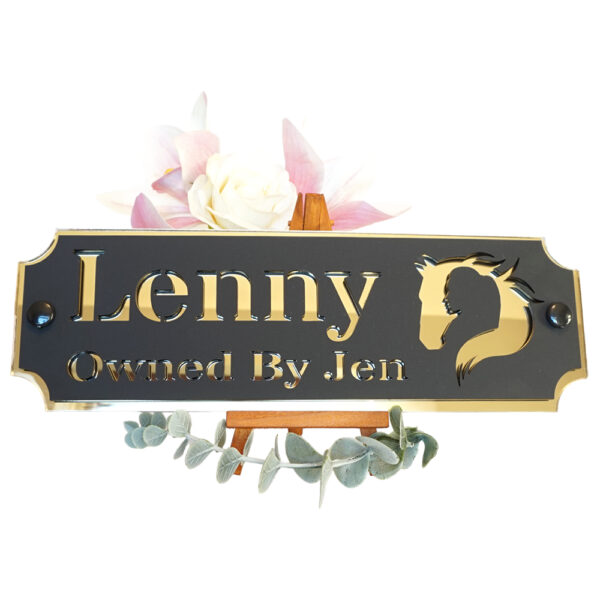 Acrylic-Stable-Name-Plate-Gold-Mirror-Horse-Girl-Logo-Front