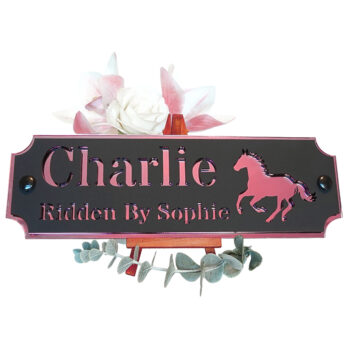 Acrylic-Stable-Name-Plate-Pink-Galloping-Horse-Front