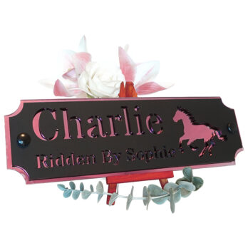 Acrylic-Stable-Name-Plate-Pink-Galloping-Horse-Left