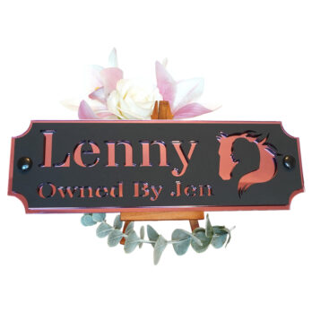 Acrylic-Stable-Name-Plate-Pink-Mirror-Horse-Girl-Logo-Front