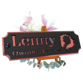 Acrylic-Stable-Name-Plate-Pink-Mirror-Horse-Girl-Logo-Left