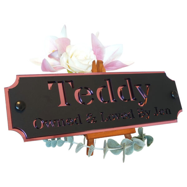 Acrylic-Stable-Name-Plate-Pink-Mirror-Text-Left Acrylic-Stable-Name-Plate-Pink-Mirror-Text-Left