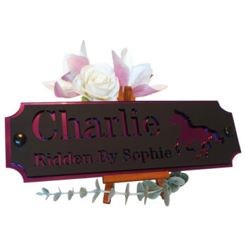Acrylic-Stable-Name-Plate-Purple-Mirror-Galloping-Horse-Left