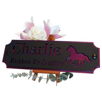 Acrylic-Stable-Name-Plate-Purple-Mirror-Galloping-Horse-Right