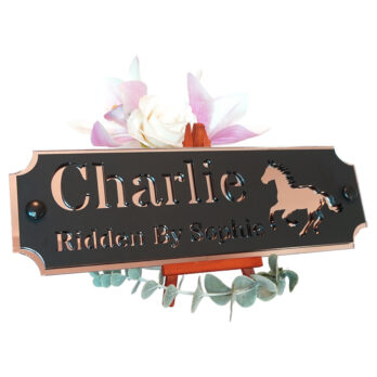 Acrylic-Stable-Name-Plate-Rose-Gold-Mirror-Galloping-Horse-Left