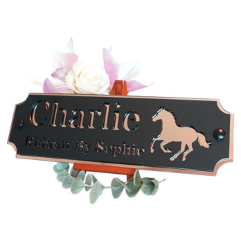 Acrylic-Stable-Name-Plate-Rose-Gold-Mirror-Galloping-Horse-Right
