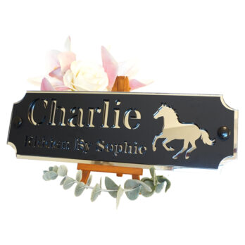 Silver Mirror - Galloping Horse - Acrylic Stable Name Plate - Image 3