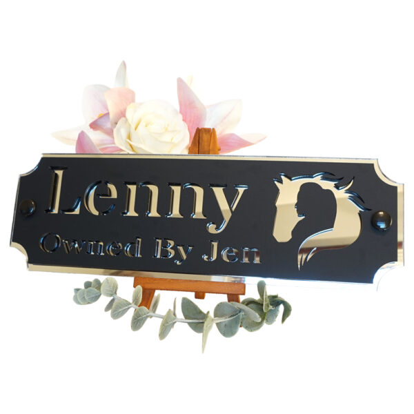 Acrylic-Stable-Name-Plate-Silver-Mirror-Horse-Girl-Logo-Right