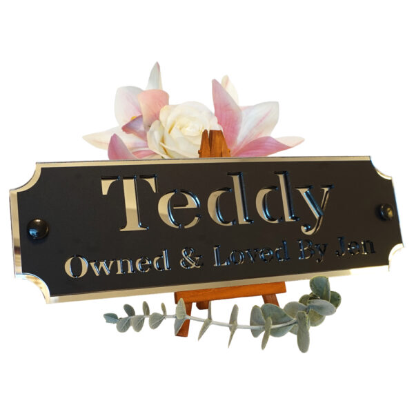 Acrylic-Stable-Name-Plate-Silver-Mirror-Text-Left Acrylic-Stable-Name-Plate-Silver-Mirror-Text-Left