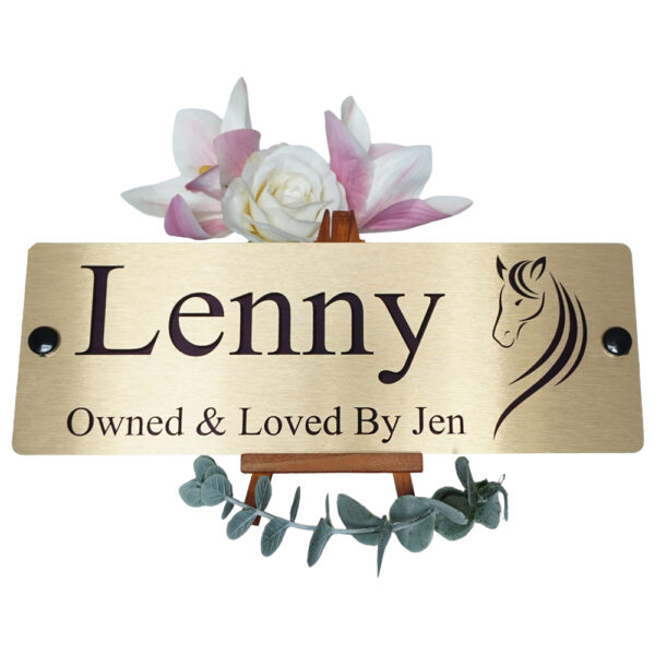 Aluminium-Gold-Stable-Name-Plate-Horse-Head-Logo-Front