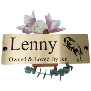 Aluminium-Gold-Stable-Name-Plate-Jumping-Horse-Logo-Front
