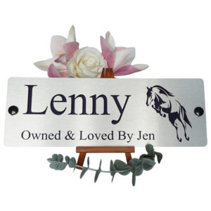 Aluminium-Silver-Stable-Name-Jumping-Horse-Logo-Front