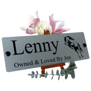 Aluminium-Silver-Stable-Name-Jumping-Horse-Logo-Left