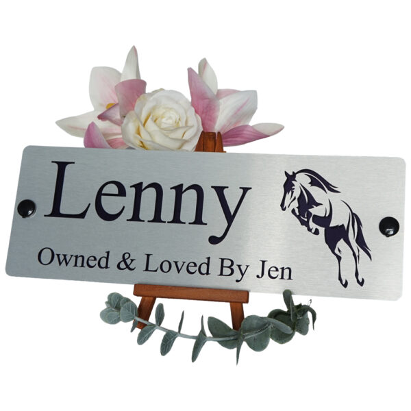 Aluminium-Silver-Stable-Name-Jumping-Horse-Logo-Right