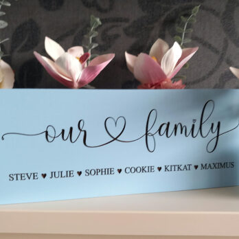 Our Family Sign Blue Left View
