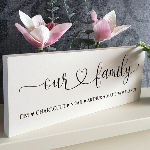 Obeche-Our-Family-Grey-Left Our Family Sign Left View