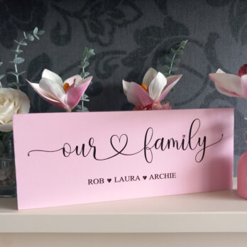 Our Family Sign Pink Left View